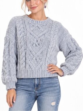 NWT Altar’d State Light Blue Chenille Chunky Cable Knit Sweater XXS/SM